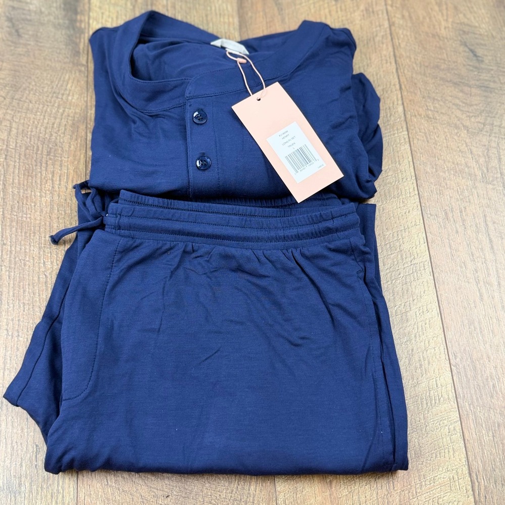 NWT Eberjey Henry Long PJ Set Navy Blue Tencel Modal Mens Large
